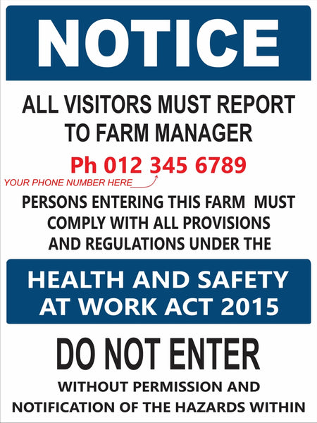 NOTICE Farm Safety-Visitors must Report